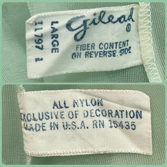 Vintage 50s Green Nylon Sheer Chiffon Embroidered Peignoir Dressing Robe Size L - Picture 8 of 8